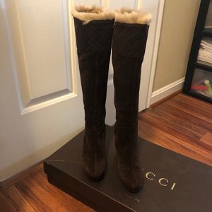 Authentic Gucci suede GG Wedge Boots 8 1/2
